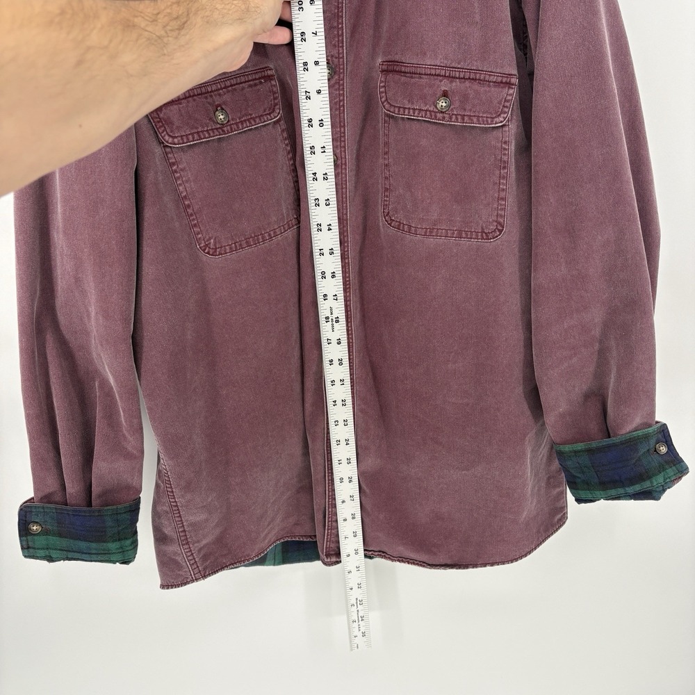 Vtg LL Bean Hurricane Shirt Maroon Canvas Flannel Plaid Lined Men Large Tall - Picture 6 of 10